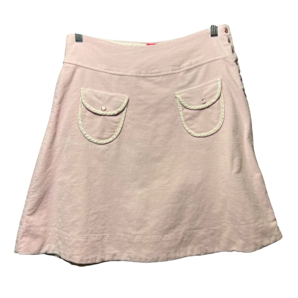 Y2K Charlotte Russe Pink Corduroy Mini Skirt M Snap Side Satin Trim Pockets